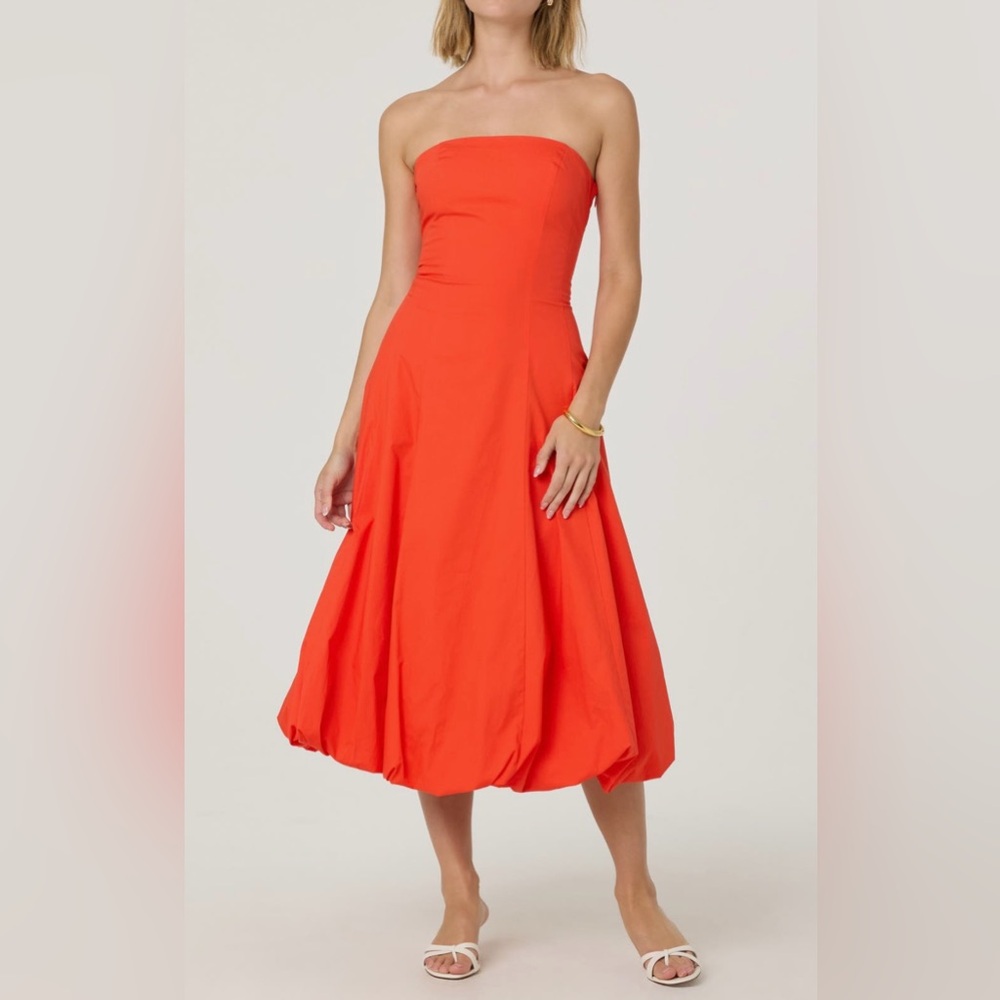 Strapless Bubble Hem Cotton Poplin Midi Dress ASTR the Label